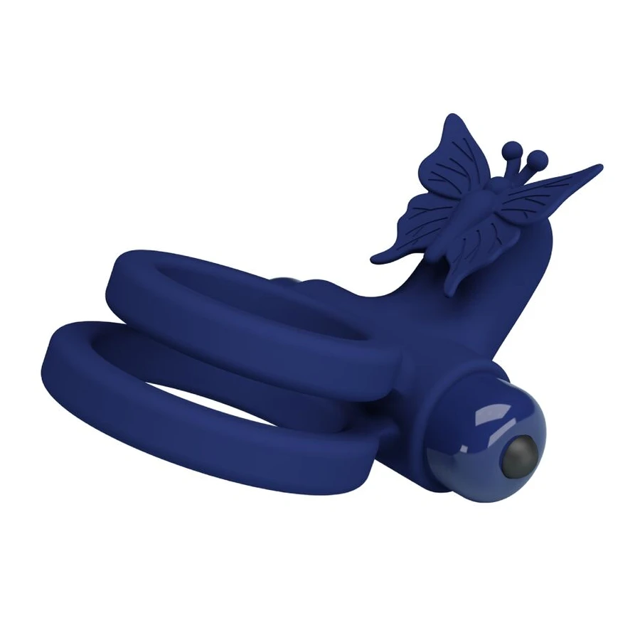 PRETTY LOVE - JAMELE DOPPELRING MIT VIBRATION  SCHMETTERLINGSTIMULATOR BLAU
